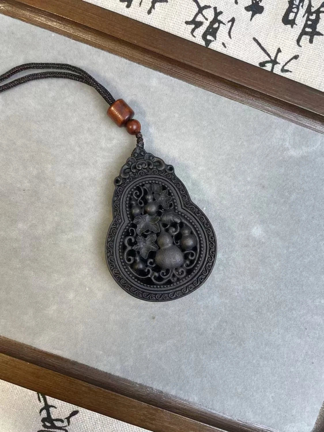 Agarwood Double Sided Carved Hollow Gourd Pendant  Charm Necklace 07FC0E-D4 - KOEEK