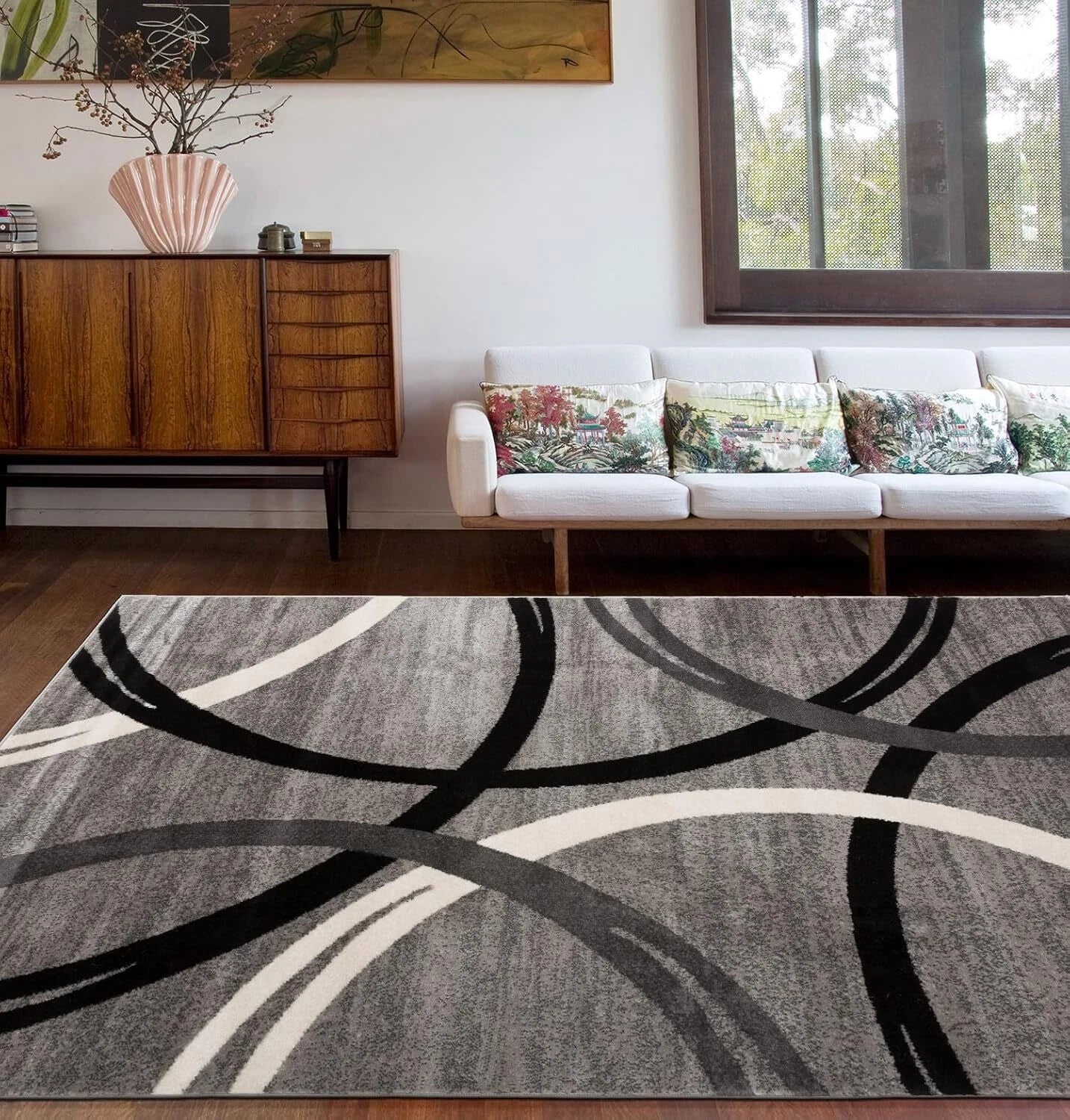 Modern Wave Round Design Area Rug 5'3“ x 7'3” Gray 07FC0E-D4 - KOEEK