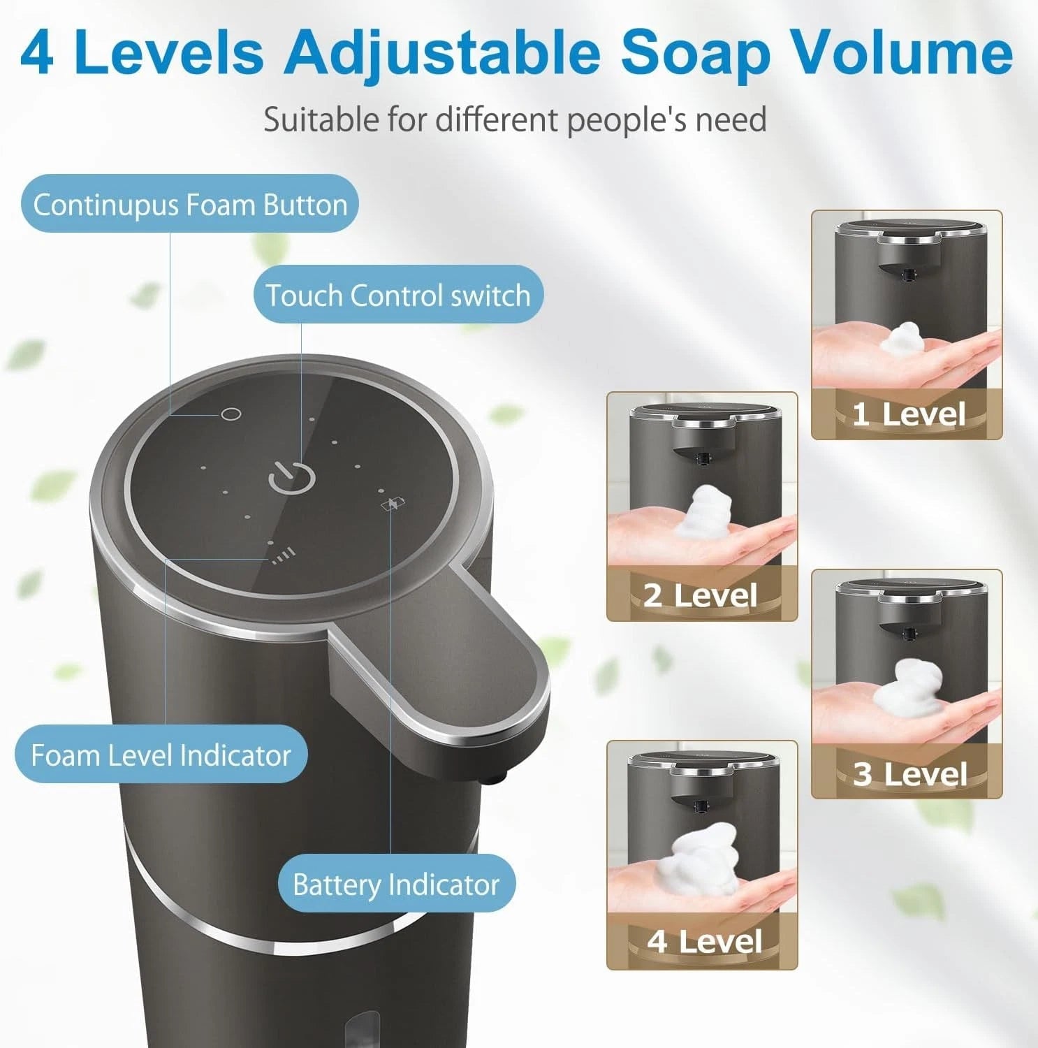 Automatic Foam Hand Sanitizer Dispenser, USB Rechargeable, 12.8 oz/380 ml 07FC0E-D4 - KOEEK