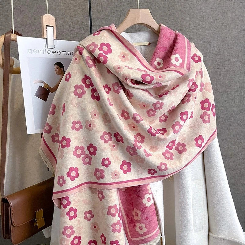 Womens Pink Floral Cashmere Scarf Large Blanket Winter Shawl Bandana Neckerchief 07FC0E-D4 - KOEEK