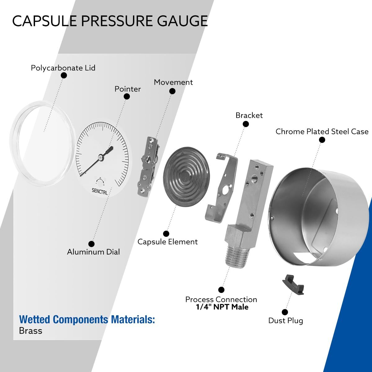 new 0-3 Psi Low Pressure Gauge, Capsule 2-1/2" Dial Size, NPT 0-3PSI 07FC0E-D4 - KOEEK