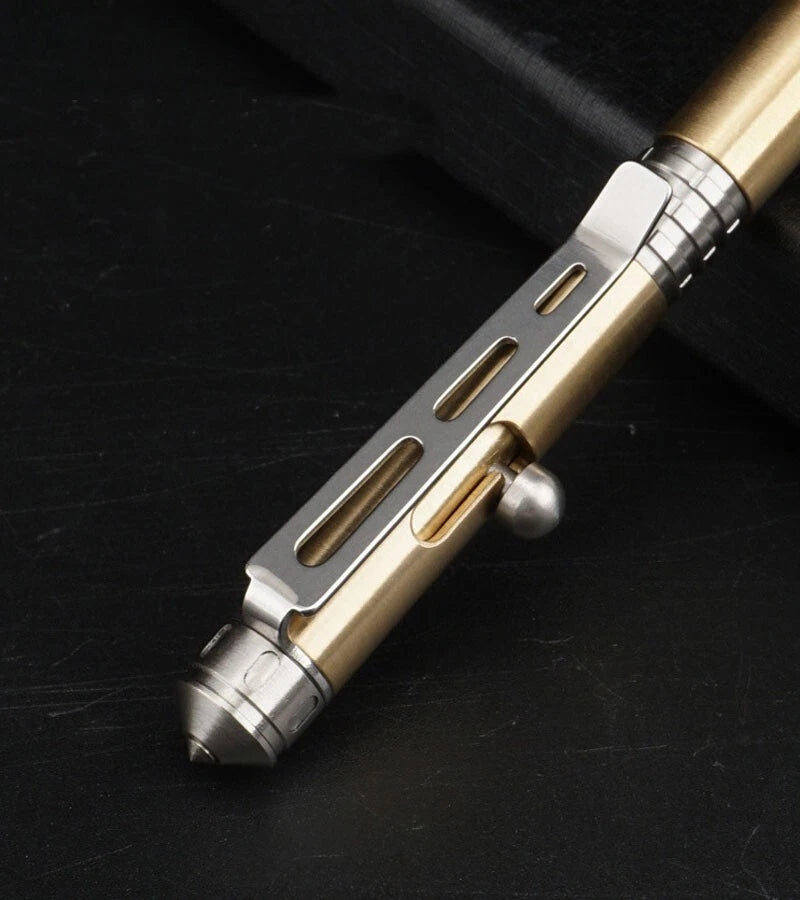 EDC Brass + Stainless Steel Pocket Ball Pen Business Office Stationery Outdoor 07FC0E-D4 - KOEEK