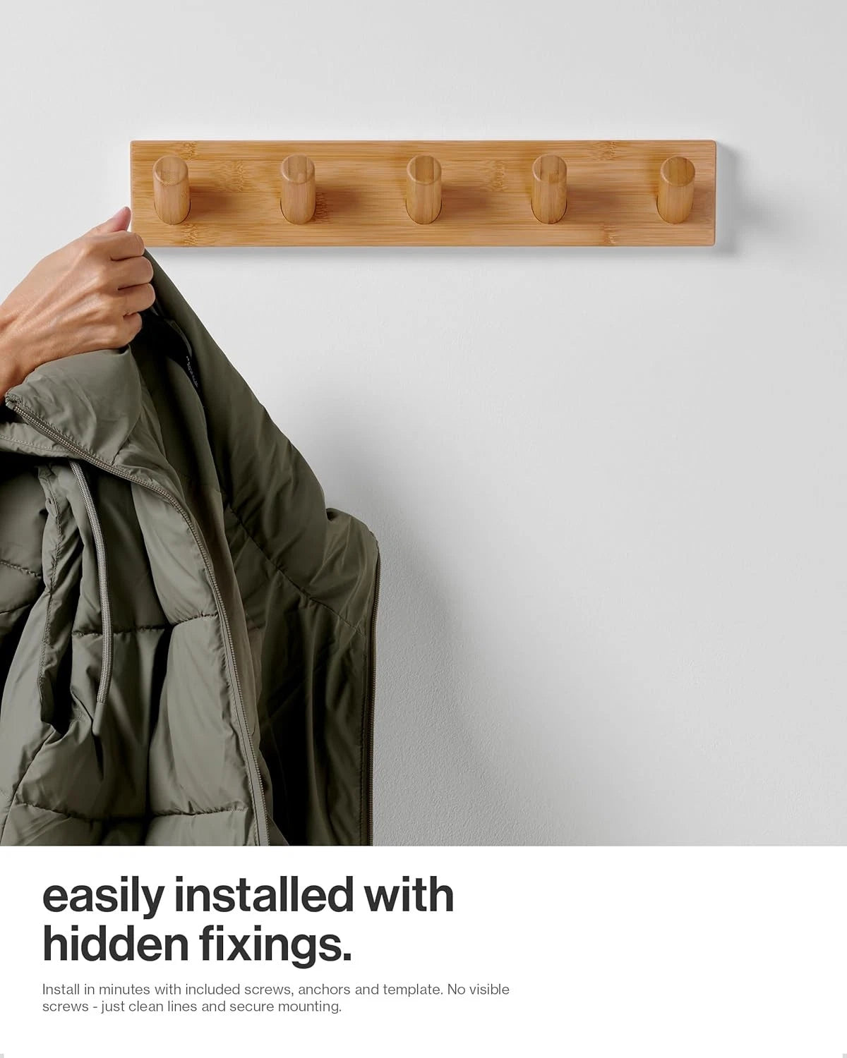 Wall-mounted coat rack with 5 heavy-duty 1-inch diameter hooks (set of 2) 07FC0E-D4 - KOEEK