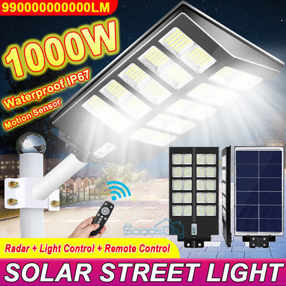 new 990000000000LM 1000W Watts Commercial Solar Street Light Parking Lot Road Lamp