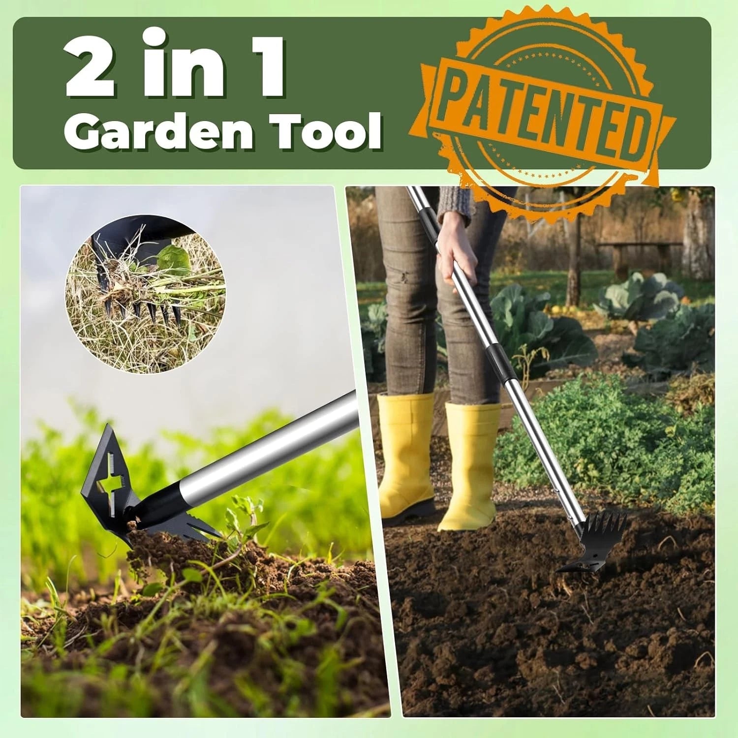 Weed Puller Tool with Long Handle -60" Manual Weeder Remover Tool,Hand Weed Rake 07FC0E-D4 - KOEEK
