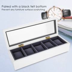 ny (Hvit) Watch Box Display Case 5 Slot Glass Oppbevaringsboks Organizer Klokke smykker