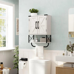 Rustic medicine cabinet with two barn doors, wooden wall-mounted 07FC0E-D4 - KOEEK