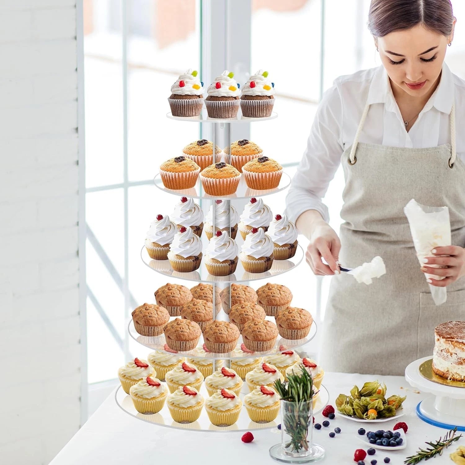 5 Tier Round Acrylic Cupcake Tree Tower Display Stand Display for Pastry Wedding 07FC0E-D4 - KOEEK
