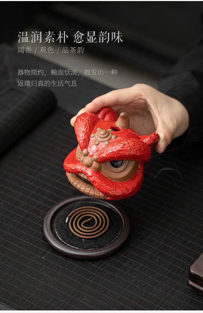 Chinese Style Lion Ceramic Incense Burner Holder Tea Ceremony Zen Desk Decor 07FC0E-D4 - KOEEK