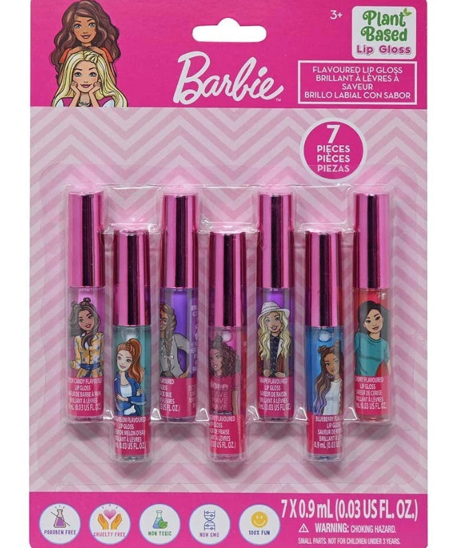 Barbie 7-Piece Lip Gloss Set for Girls Kids Makeup Gift Party Favor Toy BARBIE - KOEEK