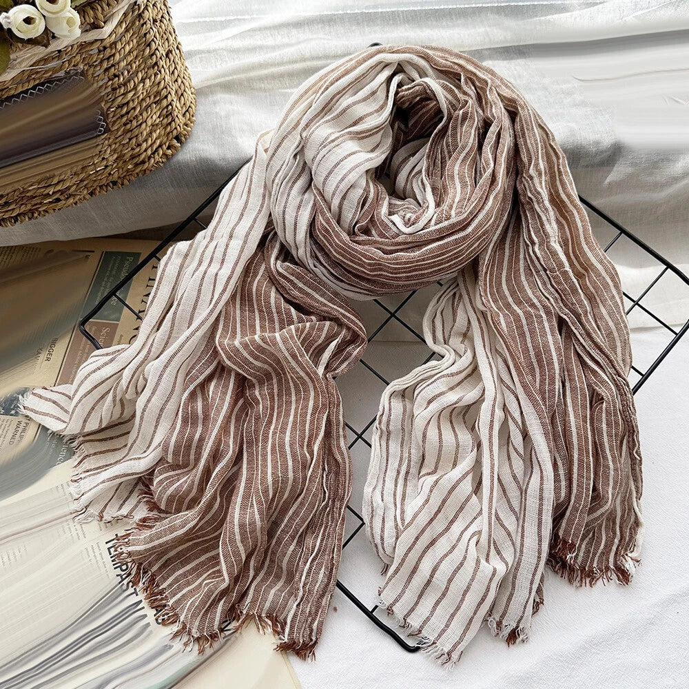 Cotton Linen Scarf Women Striped Shawls Headwaps Men's Scarf Muslim Head Scarves 07FC0E-D4 - KOEEK