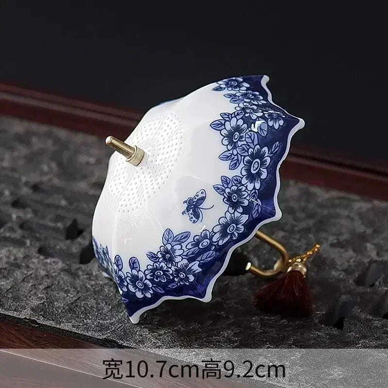Blue and White Porcelain Tea Strainer Ceramic Tea Filter Umbrella Shape Teaware 07FC0E-D4 - KOEEK