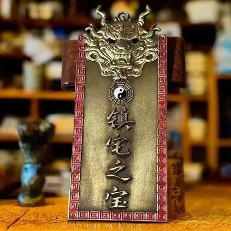 12cm Copper Handcarved Green Dragon Gaowanzhang Eight Trigrams Amulet Pendant 07FC0E-D4 - KOEEK
