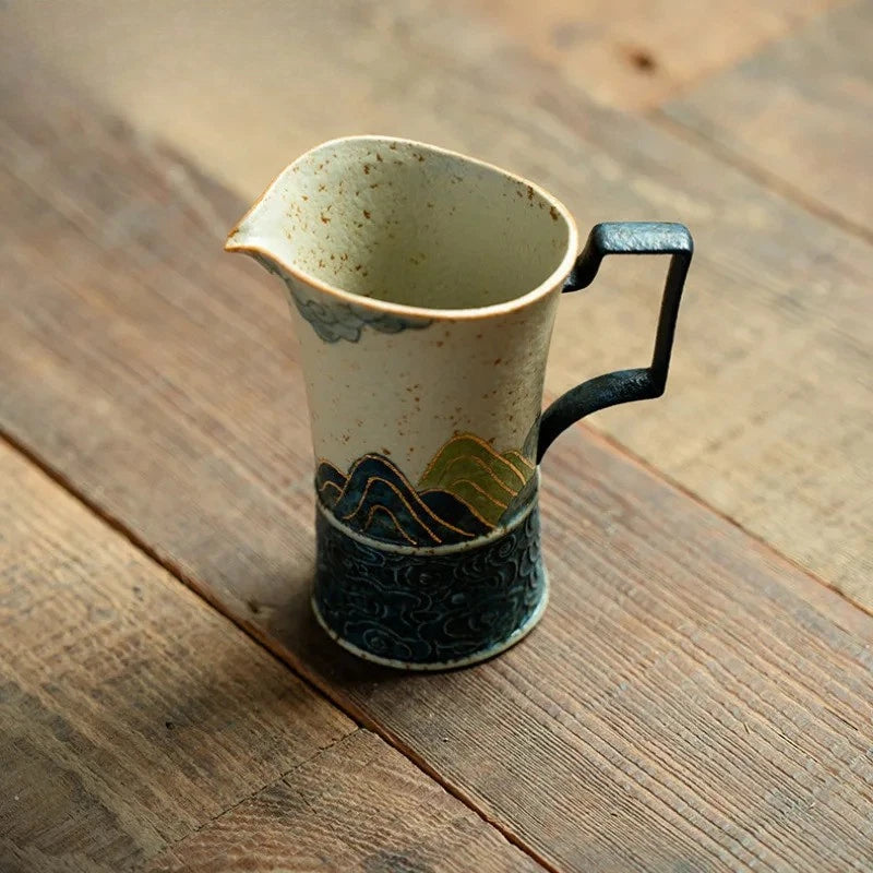 120ml Ceramic Painted Tracing Gold Green Mountain Tea Divider Cha Hai Fair Mug 07FC0E-D4 - KOEEK