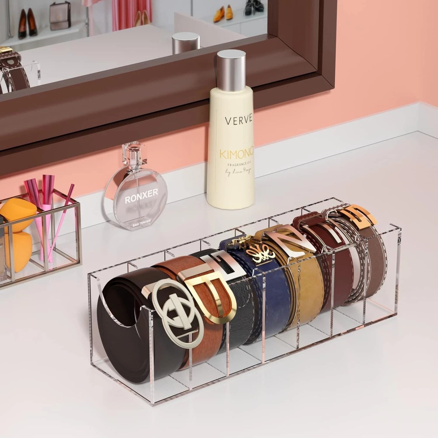 Belt storage box, acrylic display box, storage rack with 4 compartments 07FC0E-D4 - KOEEK
