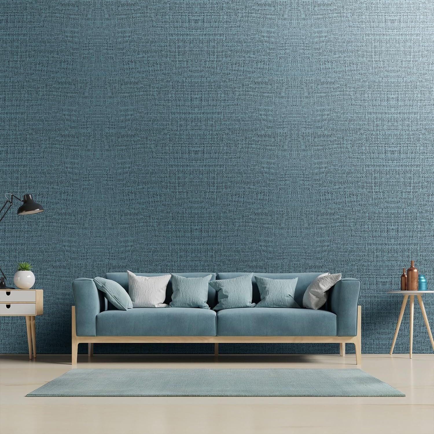 new Yancorp 10ft Textured Fabric Teal Blue Wallpaper Faux 15.7" x 120", YANCORP - KOEEK