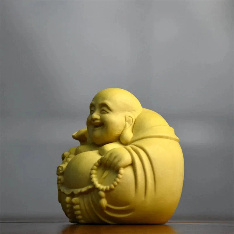 4cm Exquisitely Boxwood Hand-Carved Laughing Maitreya Buddha Tea Pet Ornament 07FC0E-D4 - KOEEK