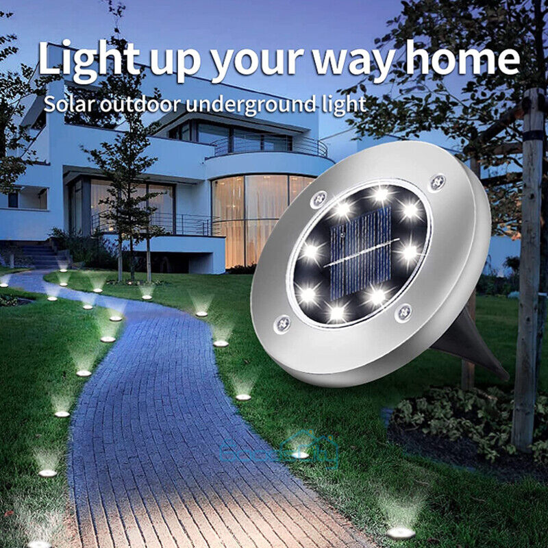 nye Solar I Ground Lights LED Outdoor Flat Begravet 8LED Light Lawn Pathway Garden