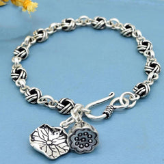 Lotus Leaf Pod Bracelet Fashion Vintage Silver Plated Bracelet for Women 07FC0E-D4 - KOEEK