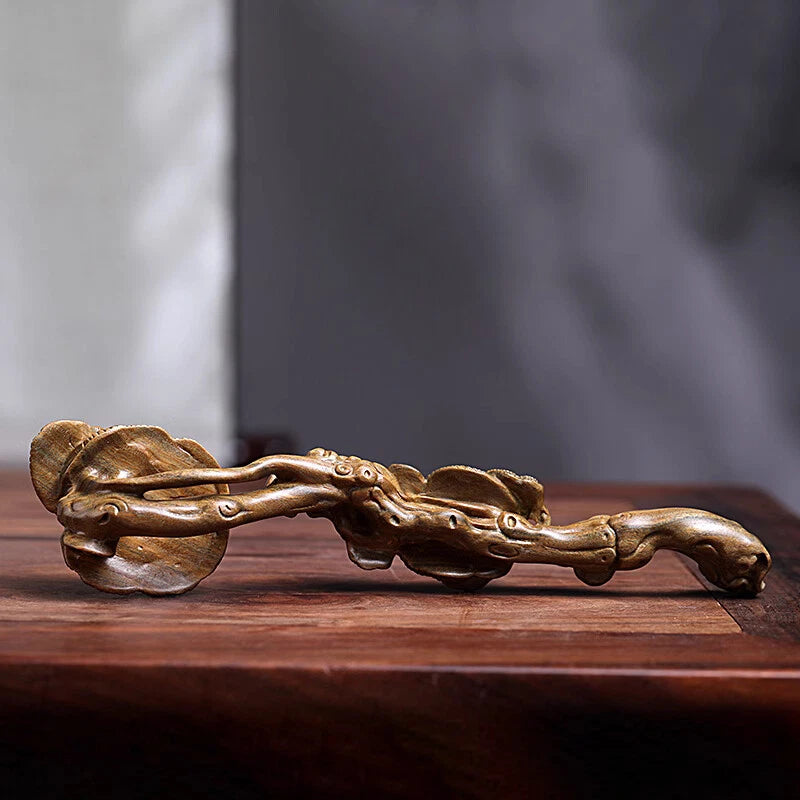 Natural green sandalwood carved Ruyi Lingzhi pendant with Zen style decoration 07FC0E-D4 - KOEEK