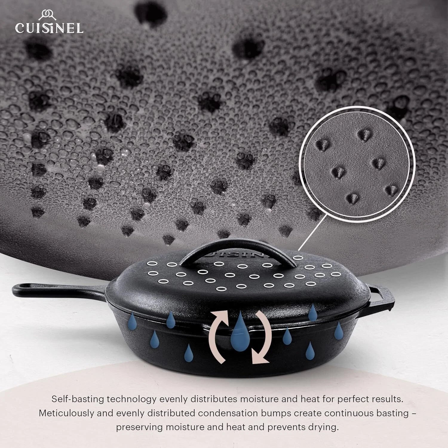 Cast Iron Skillet with Lid - 12"-inch Pre-Heated Lid Skillet Set Grill Safe 07FC0E-D4 - KOEEK