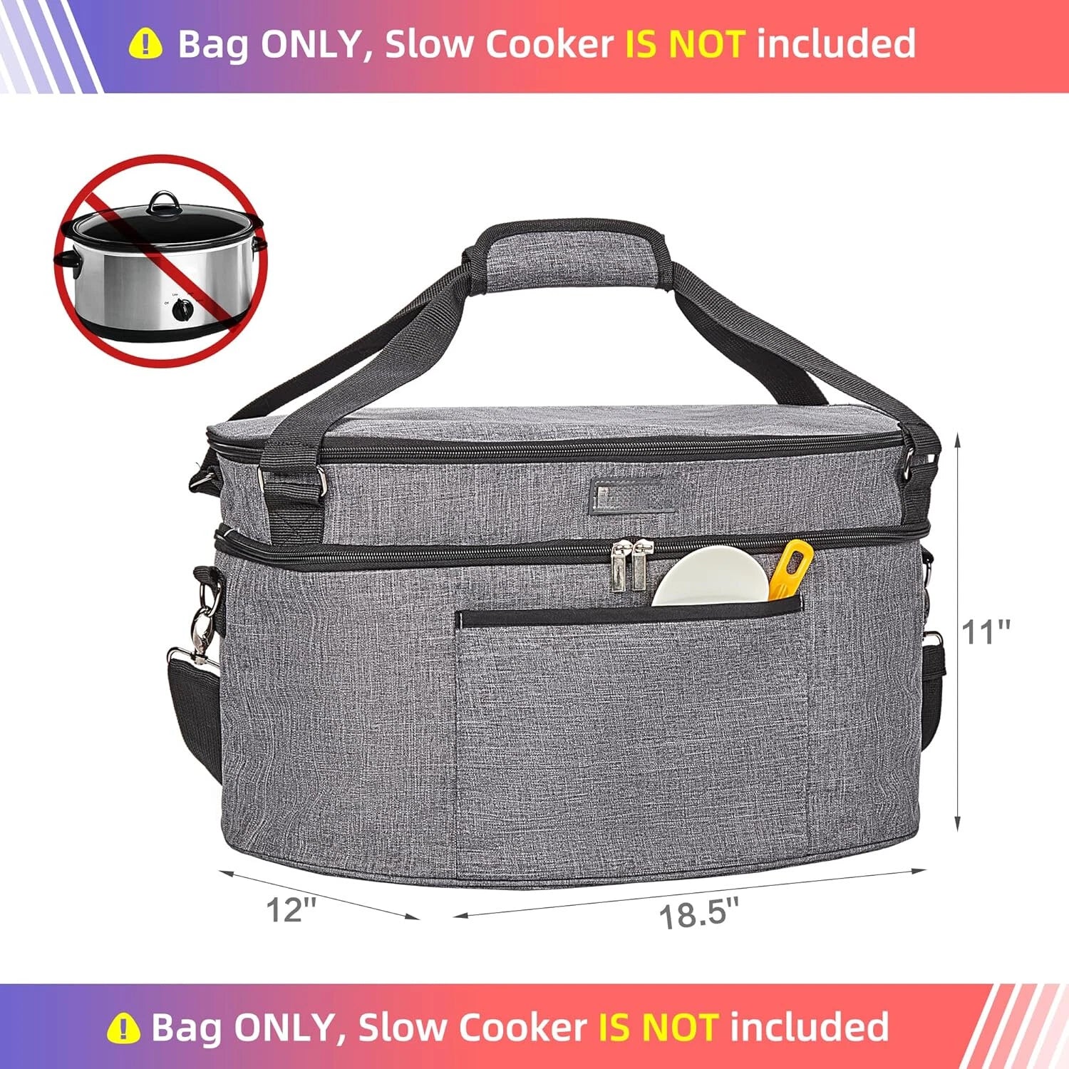 Bag for 6-8 Quart Crock Pot with Zippered Compartment Carrying Case 07FC0E-D4 - KOEEK