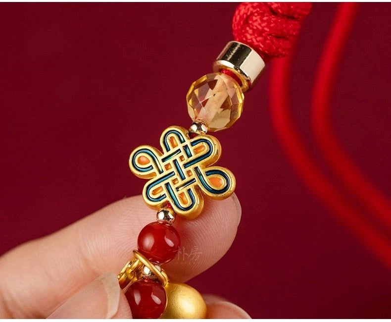 Brass Car Rearview Mirror Pendant Gold Bucket Charm Chinese Style Unisex 07FC0E-D4 - KOEEK