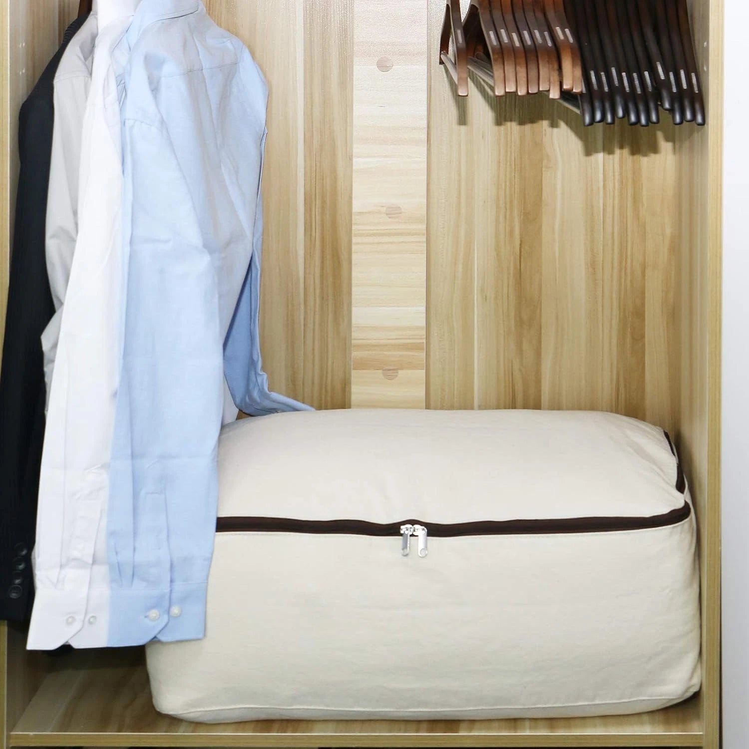 2-piece canvas storage bag set, dimensions: 25.6 x 18.5 x 8.7 inches, beige. 07FC0E-D4 - KOEEK