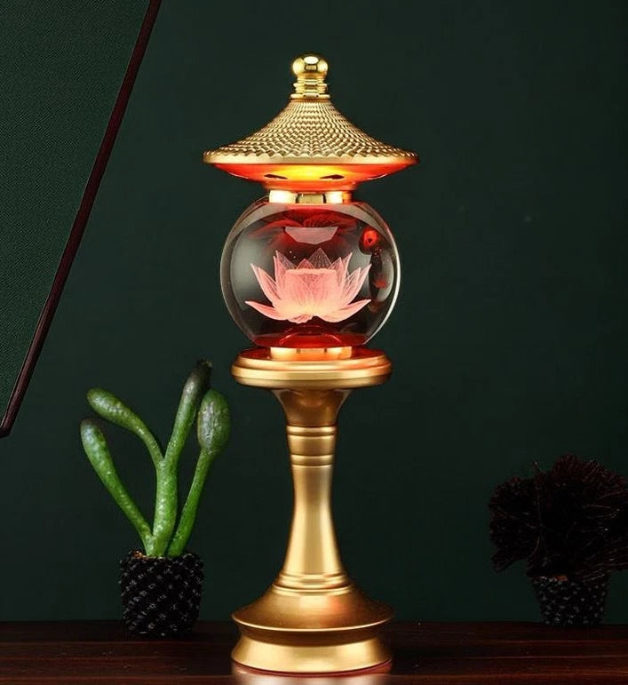 1pair 27cm Buddhist Temple Lotus Light LED Tricolor Crystal Buddha Offering Lamp 07FC0E-D4 - KOEEK