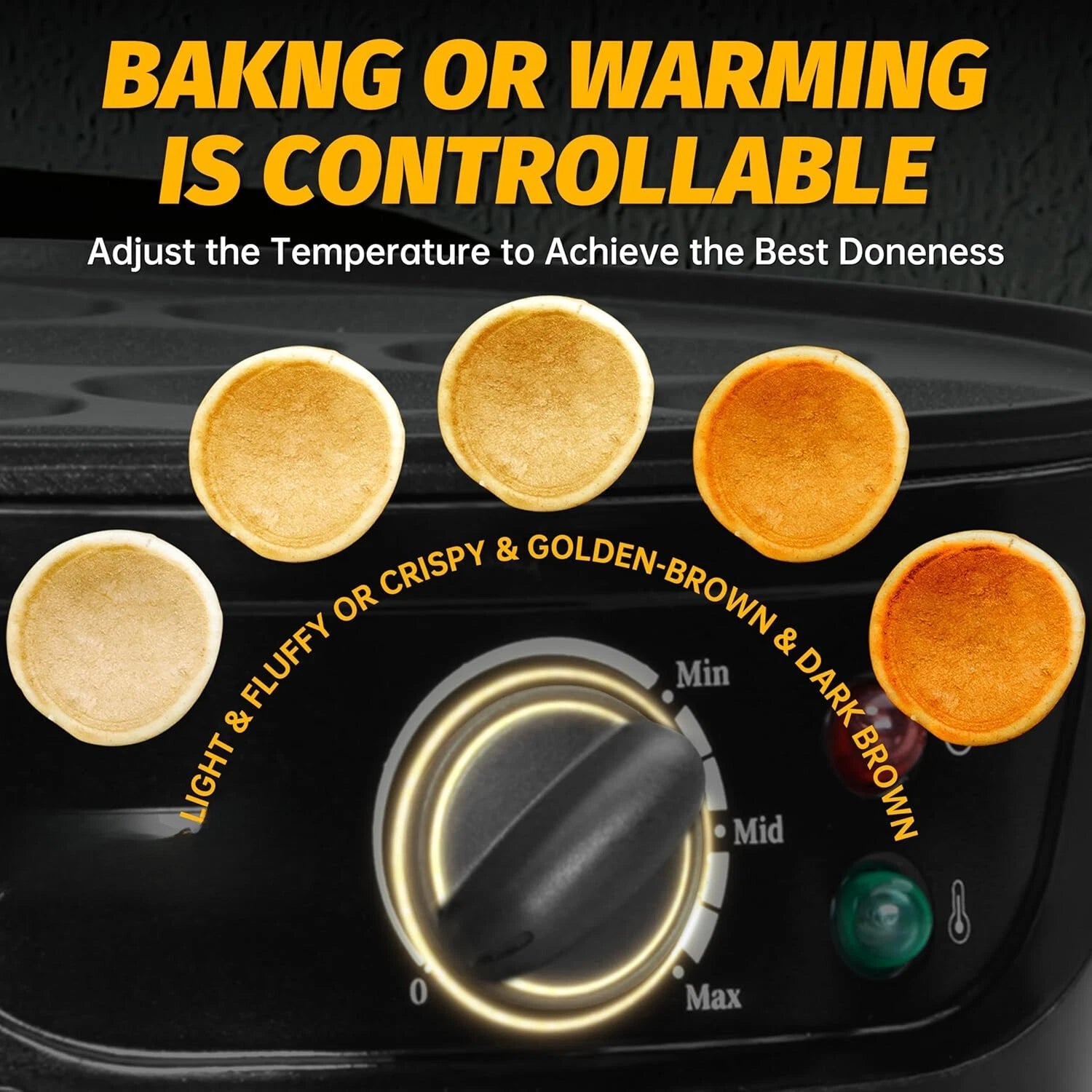 Non-Stick Mini Pancake Maker, Electric Pancake Pan with Controls, Black 07FC0E-D4 - KOEEK