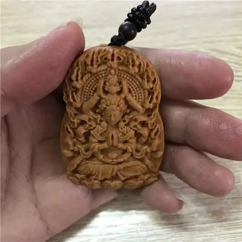 Natural Sandalwood Thousand-hand Guanyin Pendant Amulet Buddha Plaque Necklace 07FC0E-D4 - KOEEK