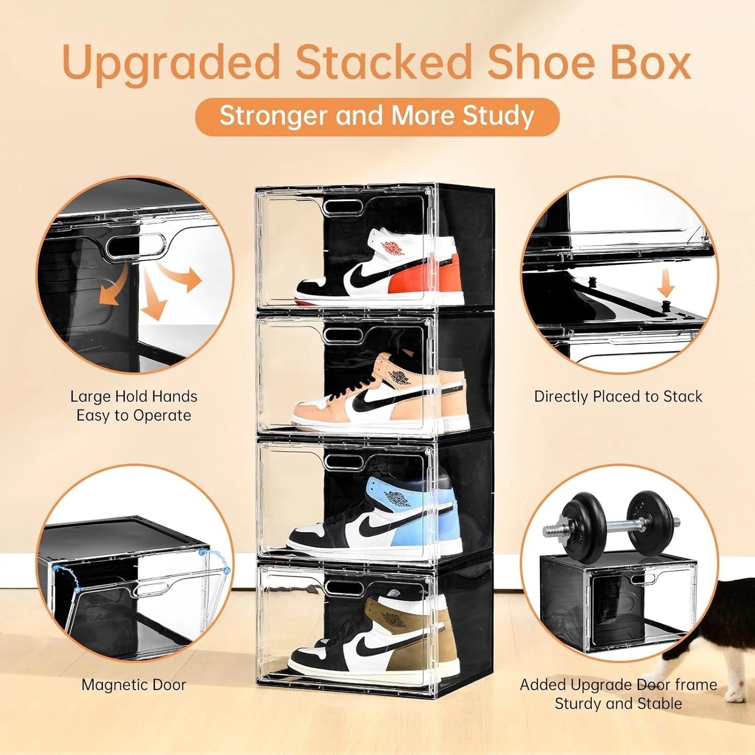 8 Pack Shoe Boxes Stackable, Large Shoe Storage Organizer with Lids 07FC0E-D4 - KOEEK