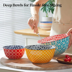Mixing Bowls, Kitchen Ceramic Mixing Bowls, Bright Colors, Set of 3 07FC0E-D4 - KOEEK
