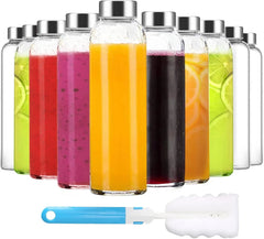 Clear Glass Bottles with Lids 18 oz, Reusable Glass Water Bottles with Stainless 07FC0E-D4 - KOEEK