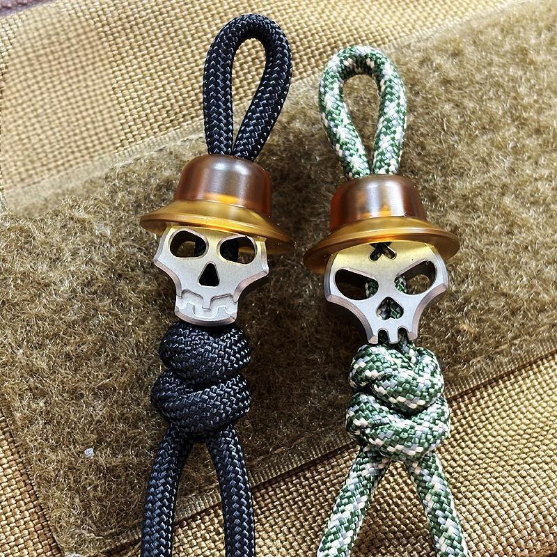 Titanium PEI Skull Knife Lanyard Bead Paracord Keychain Pendant EDC Charm DIY 07FC0E-D4 - KOEEK