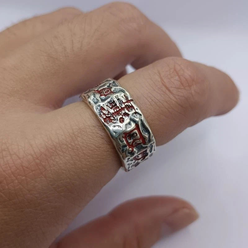 Silver Plated Hammered Open Ring Adjustable Ziweihui Wuyue Talisman 07FC0E-D4 - KOEEK