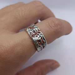 Silver Plated Hammered Open Ring Adjustable Ziweihui Wuyue Talisman 07FC0E-D4 - KOEEK