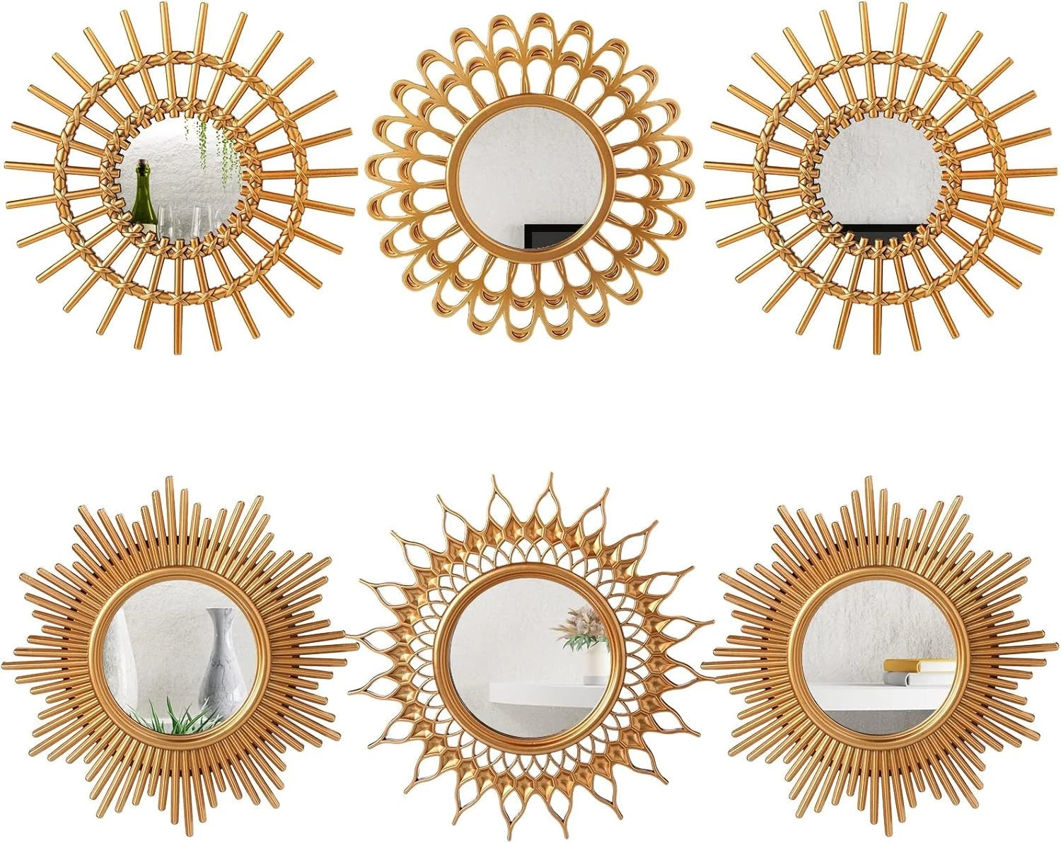 6 Pcs Decorative Mirrors - Small Circle Sun Mirrors for Wall Art - Entryway 07FC0E-D4 - KOEEK