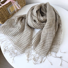 Mens  Flax Linen Scarf Khaki Stripe Breathable Neckerchief Stole Bandana 07FC0E-D4 - KOEEK
