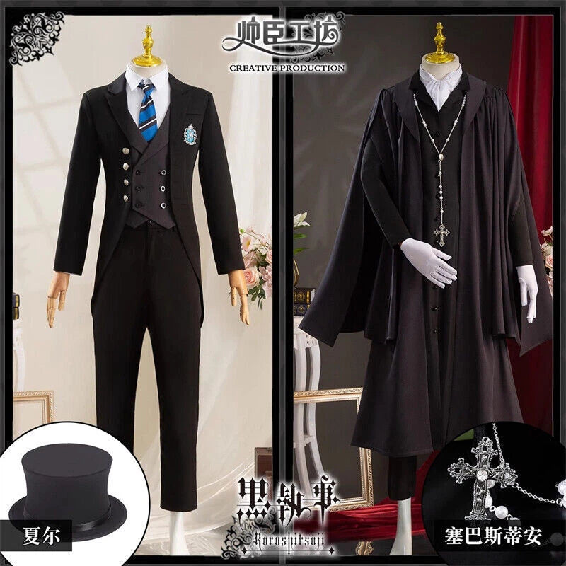 Black Butler Cosplay Costume Ciel Phantomhive Sebastian Michaelis Pants Coat Hat 07FC0E-D4 - KOEEK