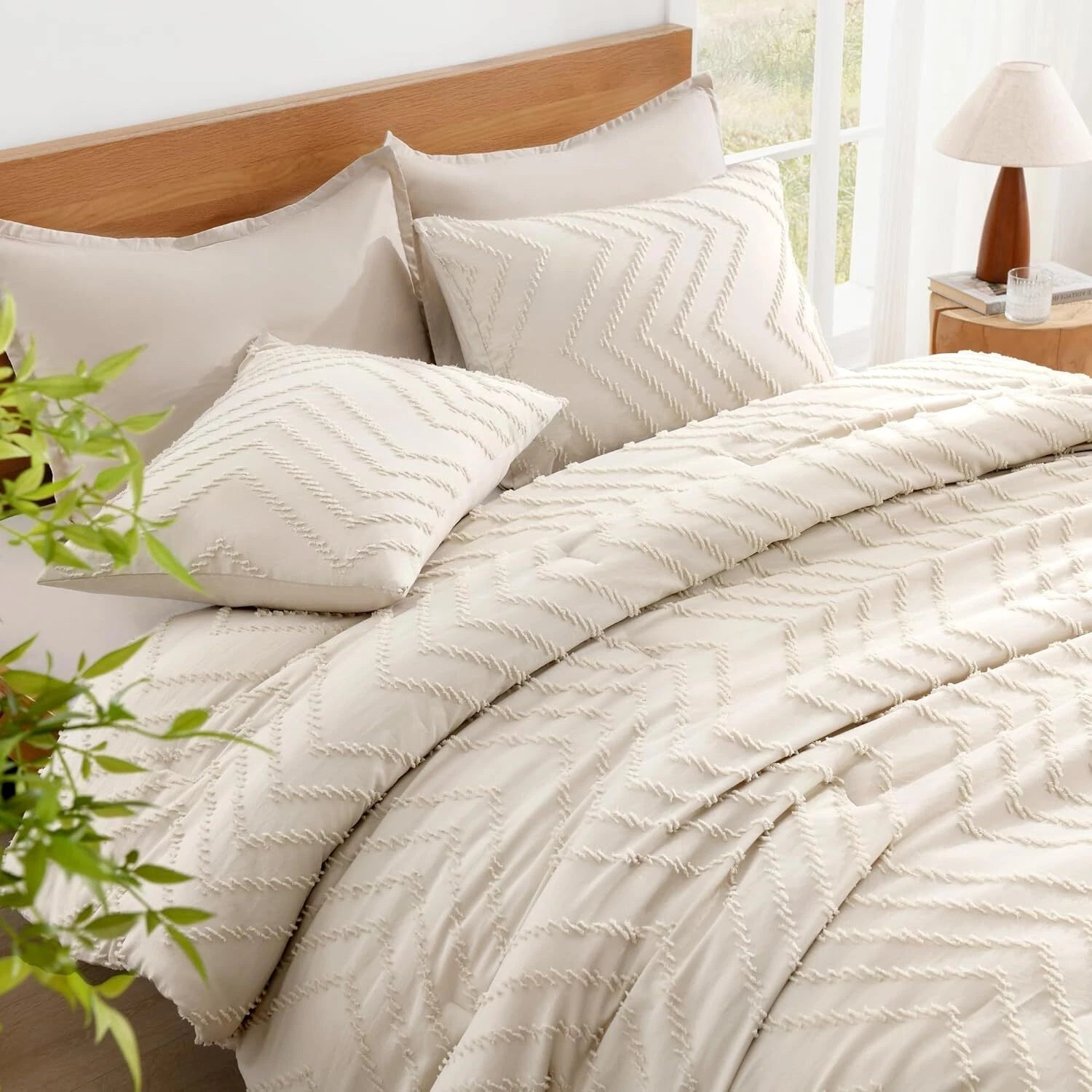 Queen Beige Duvet Cover, 3-Piece Lightweight Chevron Tufted Bedding Set 07FC0E-D4 - KOEEK