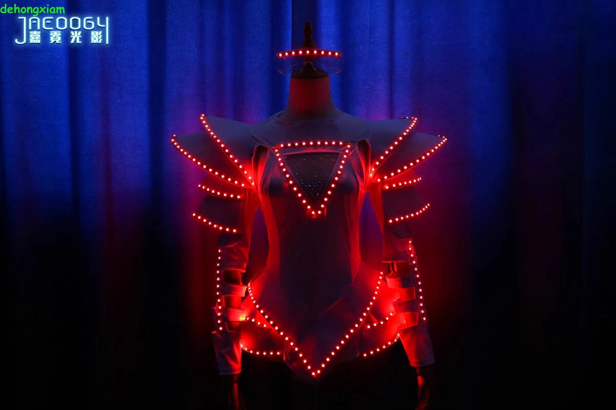 LED Luminous Mini Dress Woman Performance Costume Party DJ Bar Disco Nightclub 07FC0E-D4 - KOEEK