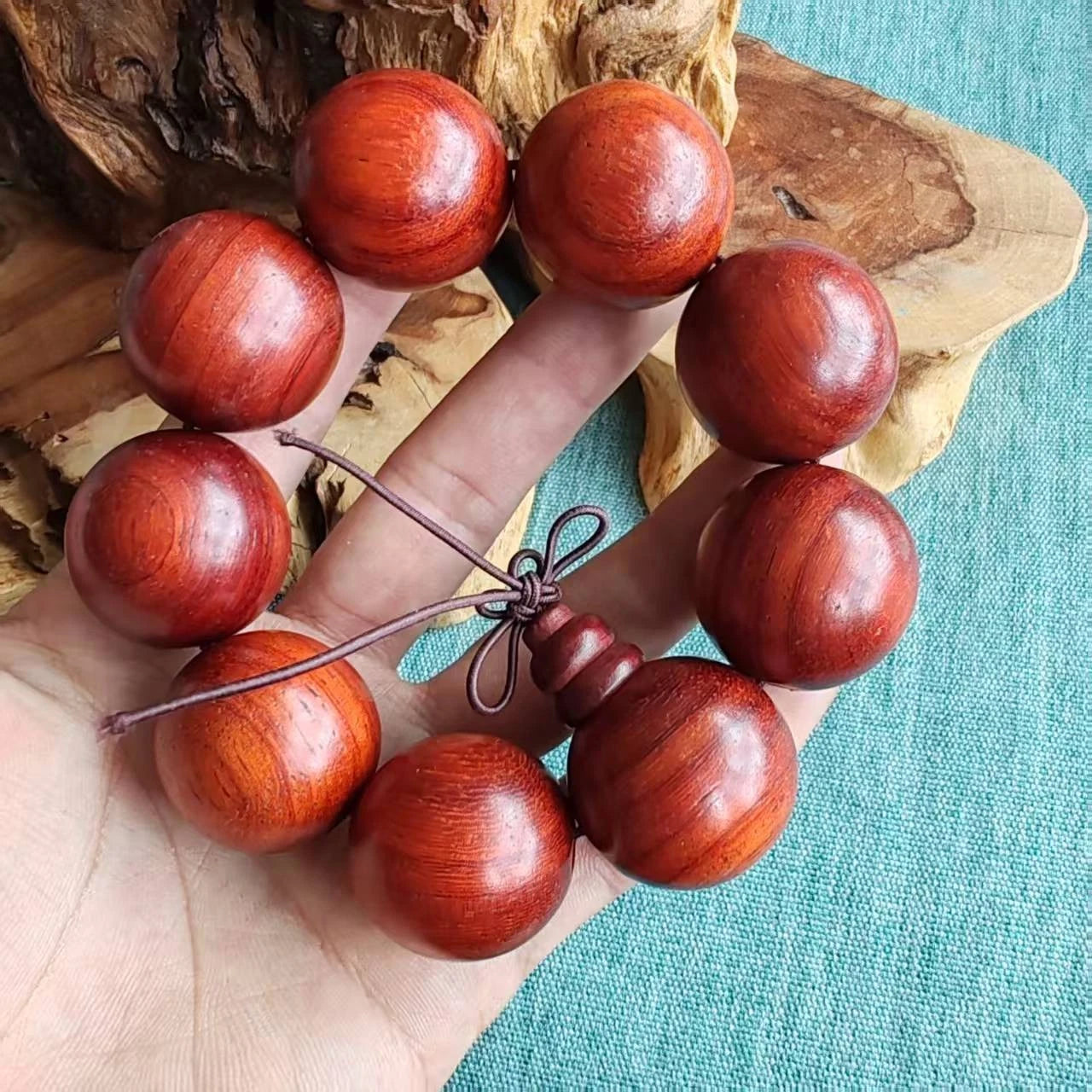 30mm Natural Red Rosewood Buddhist Prayer Beads Blessing Bracelet Accessory Gift 07FC0E-D4 - KOEEK