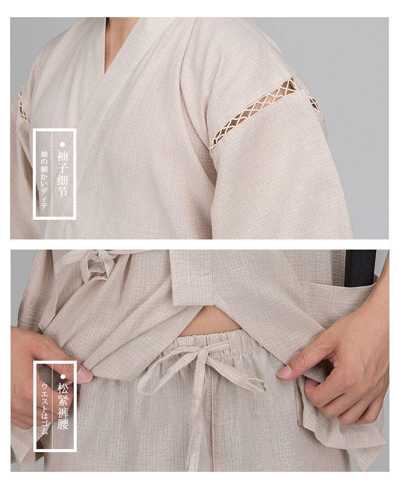 Japanese Mens Pajamas Sets Loungewear Jinbei Kimono Short Sleeve Pants Sleepwear 07FC0E-D4 - KOEEK