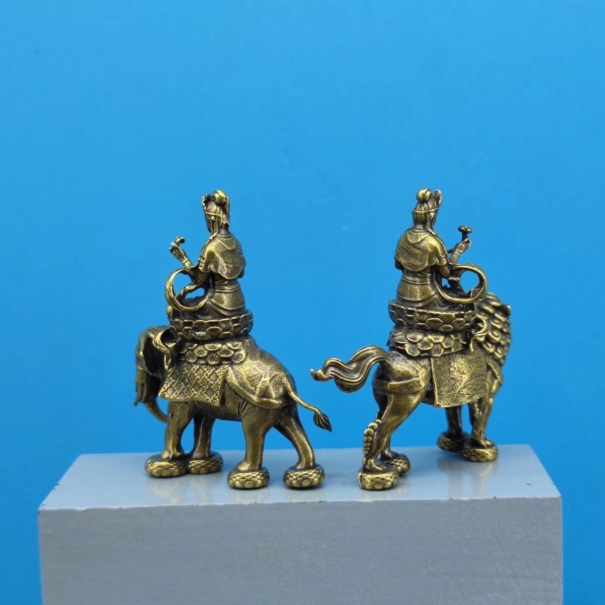 A Pair 2.3"Brass Manjusri Samantabhadra Bodhisattva Buddhism Statue Ornament 07FC0E-D4 - KOEEK