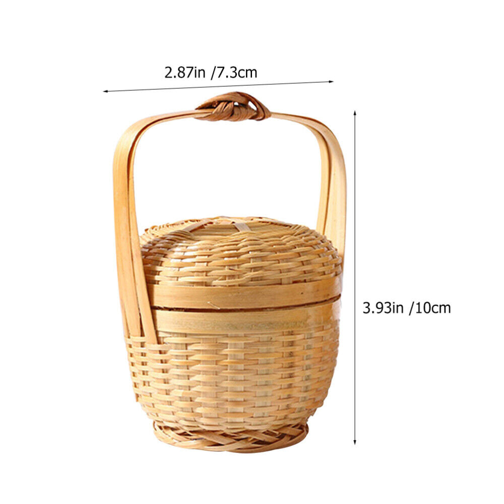 ny Bamboo Mini Basket Desktop Oppbevaring Vevde Kurver for med Lokk Portable