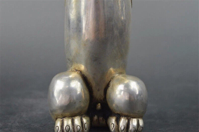 Chinese Tibet Silver Carved Guard Foo Dogs Lion statues Antique Ornaments 07FC0E-D4 - KOEEK