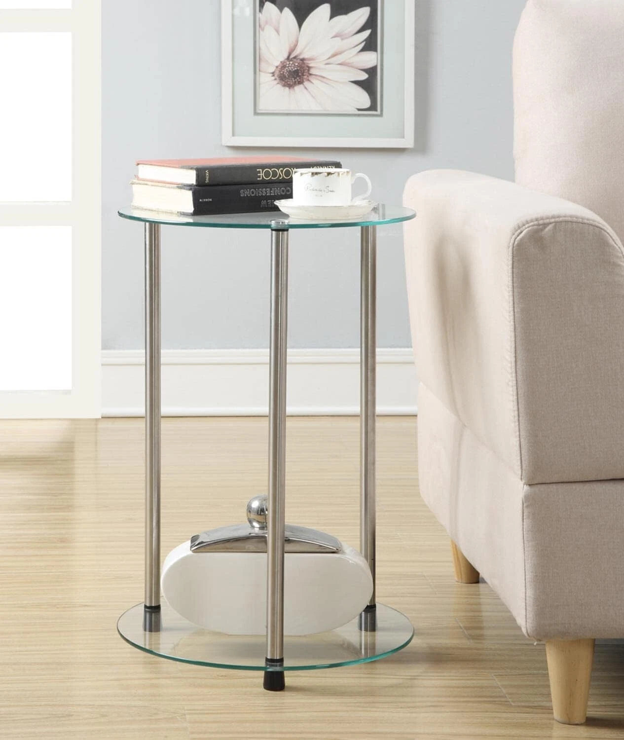 Classic Glass 2-Tier Round Table, 15.75(L) x 15.75(W) x 24.41"(H) 07FC0E-D4 - KOEEK