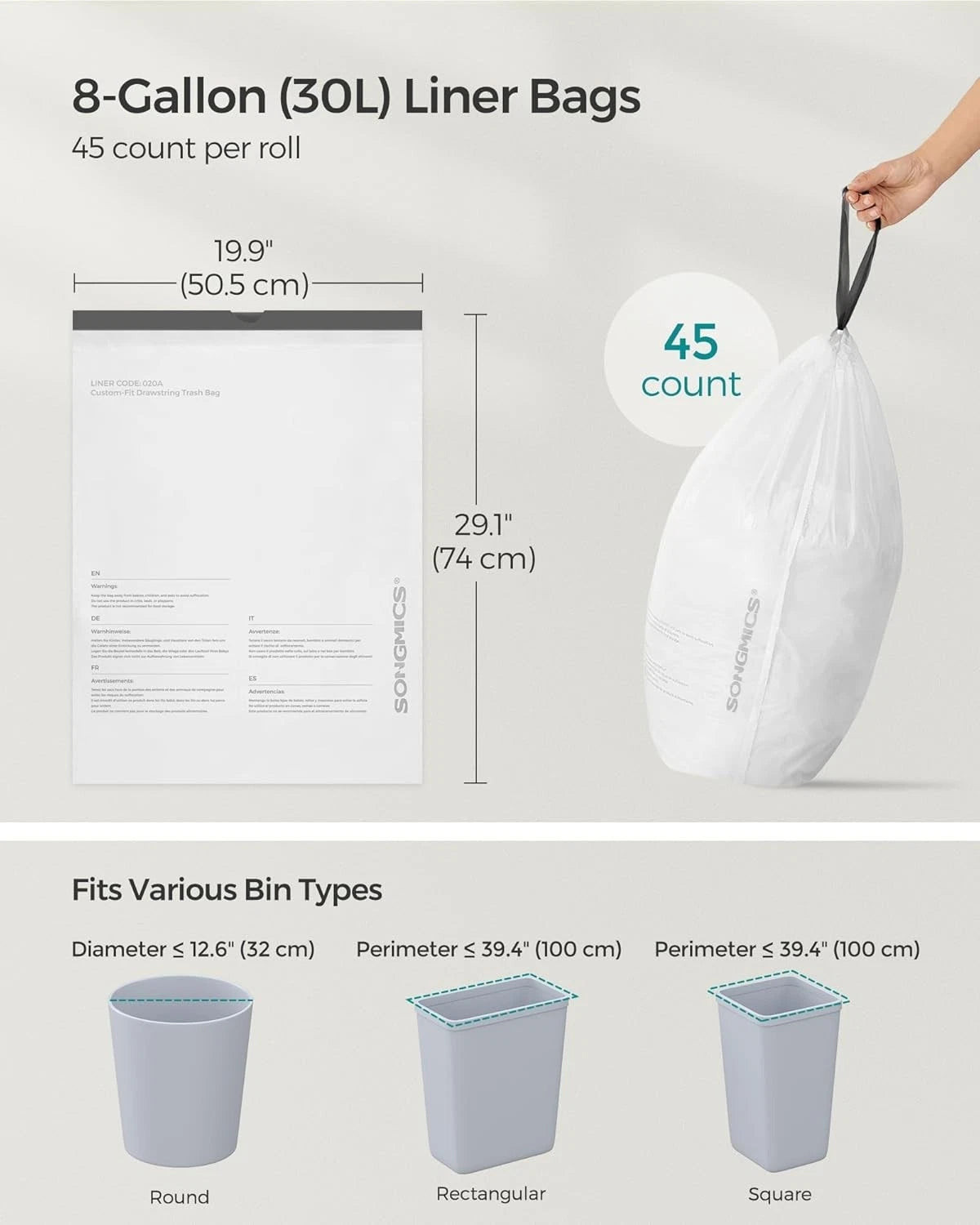 180 pull-string kitchen garbage bags, 4 rolls, white 07FC0E-D4 - KOEEK