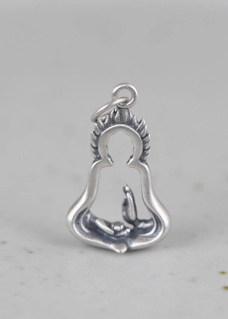 Zen Artistic Buddha Hand Lotus Pendant Bodhisattva Sitting Distressed Necklace 07FC0E-D4 - KOEEK